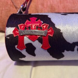 Chrome Hearts Black and White Bag with Red Cross Accents